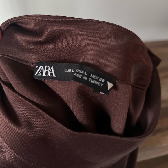 ZARA Asymmetrical Brown Satin Crop Top - Picture 3 of 5
